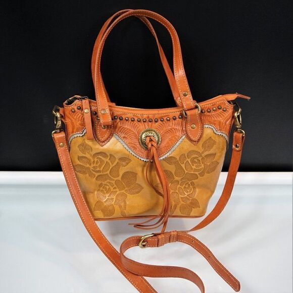 American West Texas Rose Crossbody Tote Western Tooled Leather Cowgirl Handbag